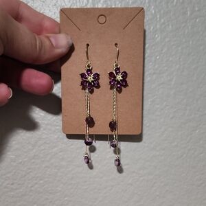 Elegant Purple and Gold Flower Drop Earrings